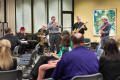 Photograph: [Brave Combo performing for small group in Willis Library]