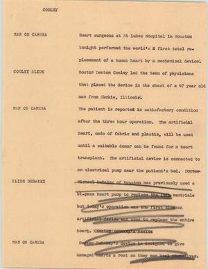Primary view of object titled '[News Script: Cooley]'.