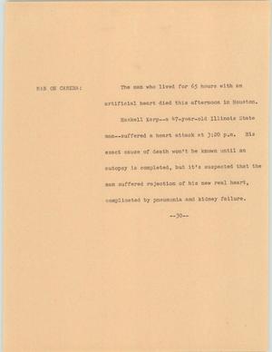 Primary view of object titled '[News Script: Karp]'.