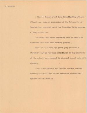 Primary view of object titled '[News Script: University of Houston]'.