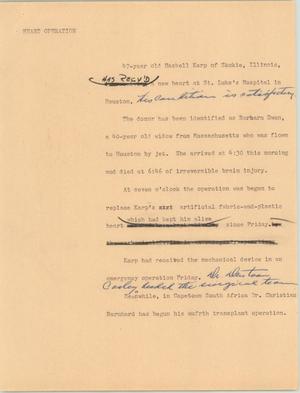 Primary view of object titled '[News Script: Heart Operation]'.