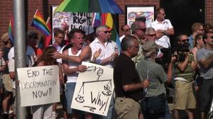 Primary view of [Protesters outside of the Rainbow Lounge]