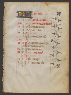Primary view of [Liturgical Calendar Leaf from a Book of Hours 14th Century, France or the Netherlands?]