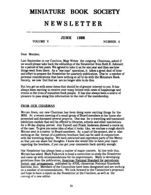 Primary view of Miniature Book Society Newsletter, Volume 5, Number 4, June 1988