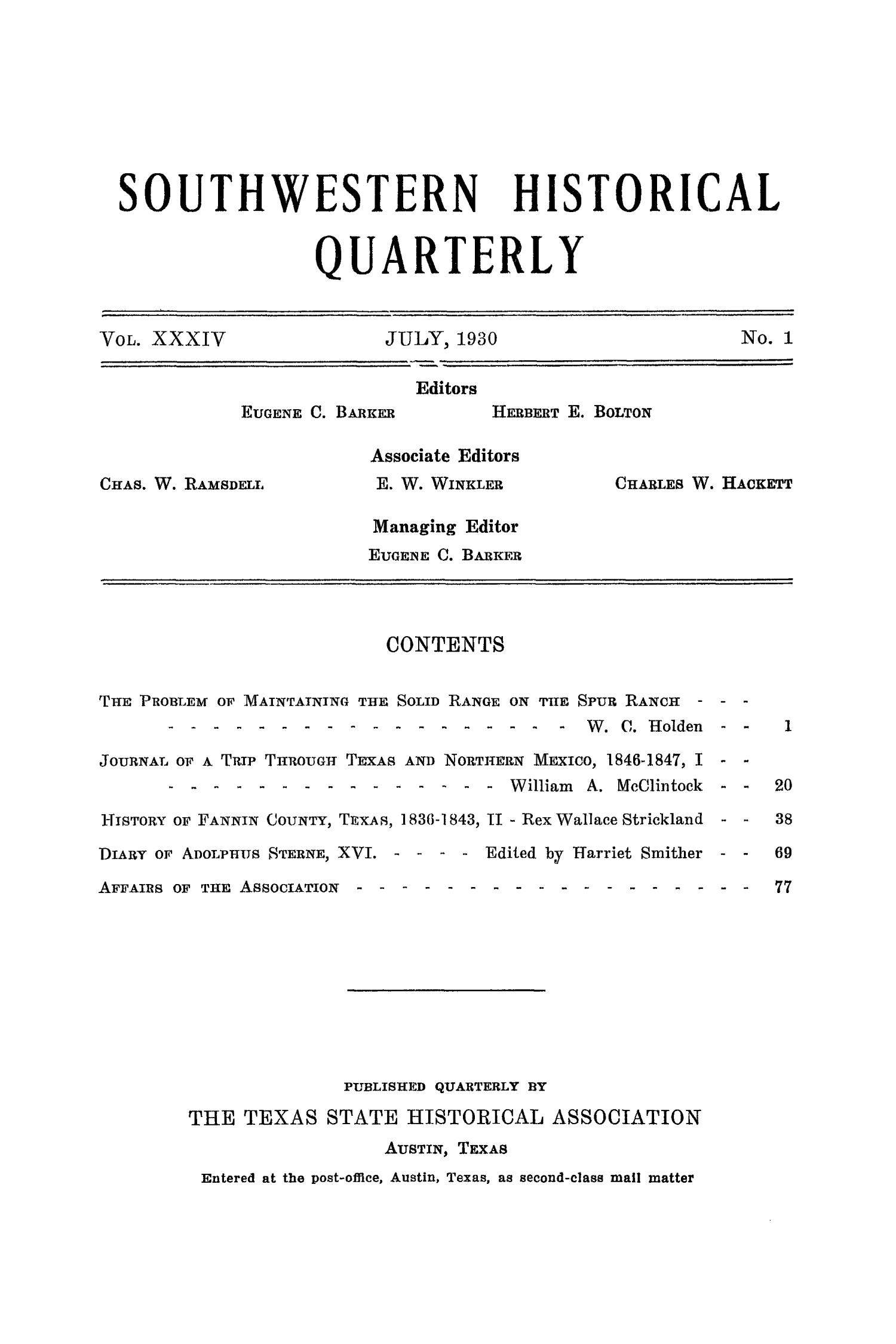 The Southwestern Historical Quarterly, Volume 34, July 1930 - April, 1931
                                                
                                                    None
                                                