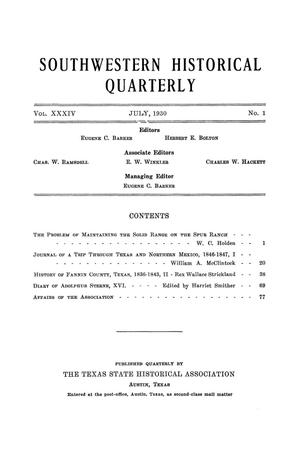 Primary view of object titled 'The Southwestern Historical Quarterly, Volume 34, July 1930 - April, 1931'.
