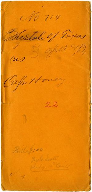 Documents related to the case of The State of Texas vs. Cass Honey, cause no. 719, 1873