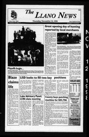 Primary view of The Llano News (Llano, Tex.), Vol. 111, No. 5, Ed. 1 Thursday, November 12, 1998