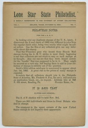 Lone Star State Philatelist, Volume 1, Number 7, October 15, 1894