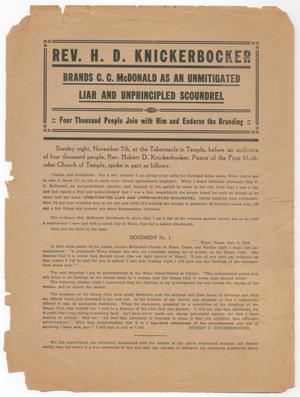 Rev. H. D. Knickerbocker Brands C. C. McDonald as an Unmitigated Liar and Unprincipled Scoundrel