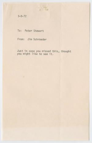 [Letter from Jim Schroeder to Peter Stewart, March 8, 1972]