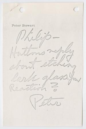 [Letter from John Hutton to Peter Stewart, November 1, 1973]