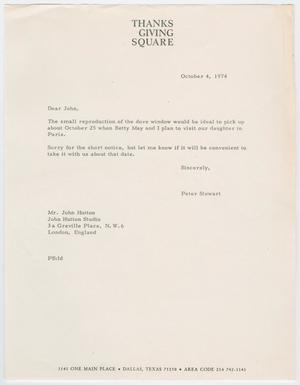 [Letter from Peter Stewart to John Hutton, October 4, 1974]