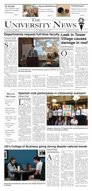 Primary view of The University News (Irving, Tex.), Vol. 43, No. 7, Ed. 1 Wednesday, October 24, 2018