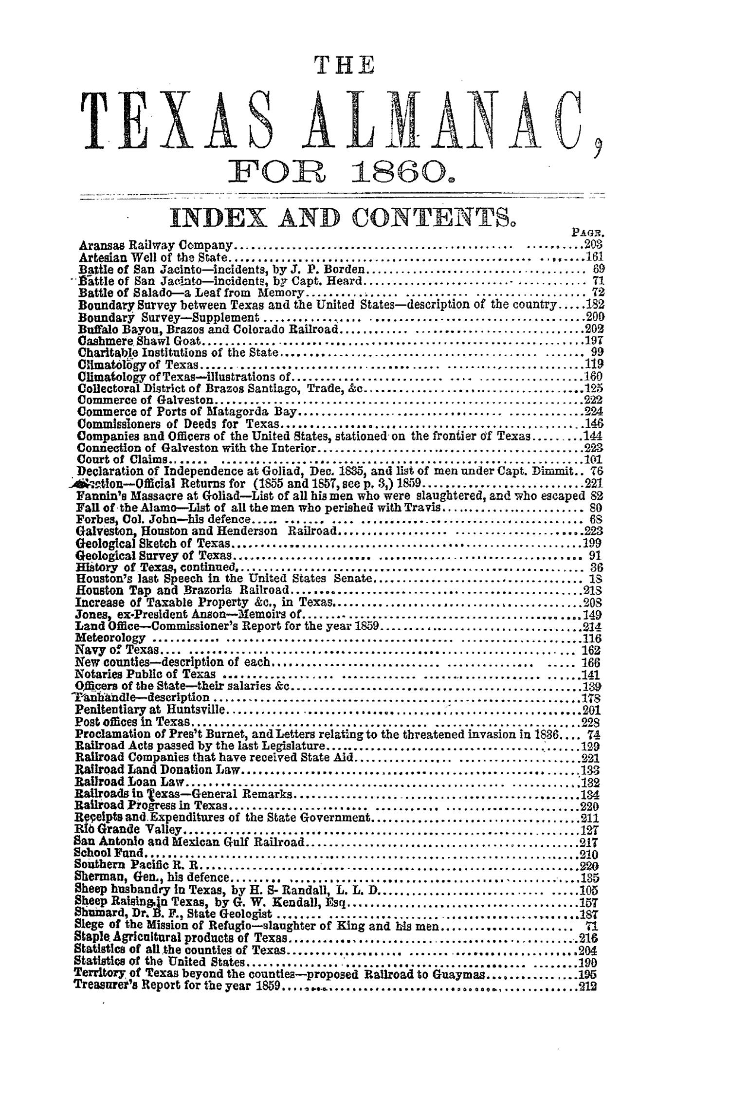 The Texas Almanac, for 1860, with Statistics, Historical and Biographical Sketches, &c., Relating to Texas.
                                                
                                                    1
                                                