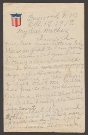 [Letter to Georgia Pound Cavett from Marguerite Cavet, October 15, 1918]