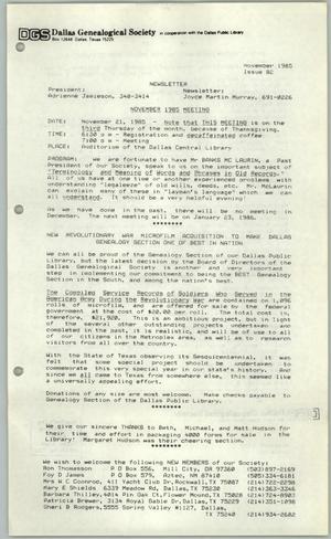 Primary view of DGS Newsletter, Number 82, November 1985