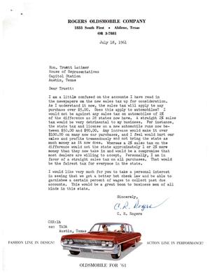Primary view of [Letter from C. R. Rogers to Truett Latimer, July 18, 1961]