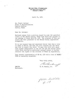 Primary view of [Letter from B. M. Rankin, Jr. to Truett Latimer, April 14, 1961]