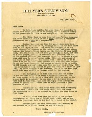 [Letter from Hillyer Oil Company - 1917-08-03]