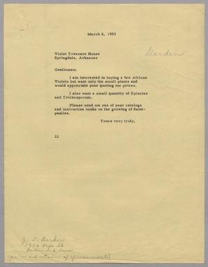 Primary view of [Letter from D. W. Kempner to Violet Treasure House, March 6, 1953]