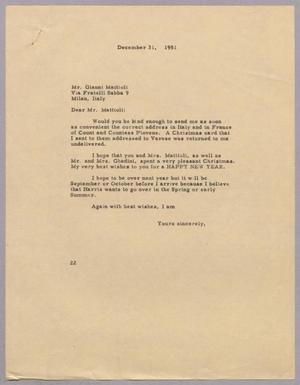 Primary view of [Letter from Daniel W. Kempner to Gianni Mattioli, December 31, 1951]