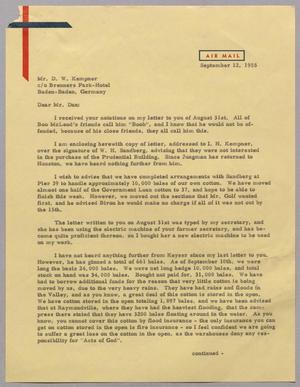Primary view of [Letter from A. H. Blackshear to Daniel W. Kempner, September 12, 1955]
