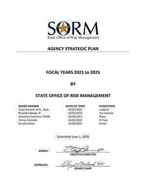 Primary view of State Office of Risk Management agency strategic plan fiscal years 2021-2025