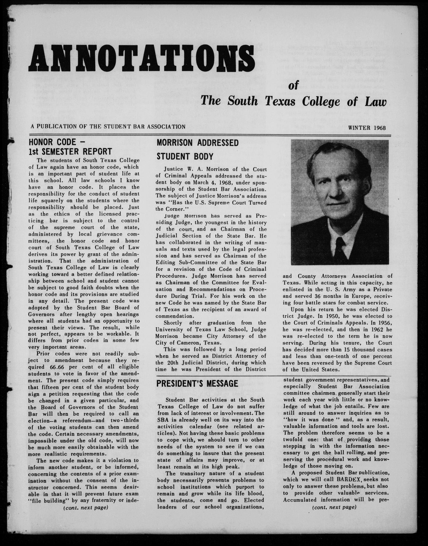 Annotations of the South Texas College of Law (Houston, Tex.), Winter, 1968
                                                
                                                    [Sequence #]: 1 of 4
                                                