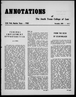 Primary view of object titled 'Annotations of the South Texas College of Law (Houston, Tex.), Vol. 1, December, 1969'.