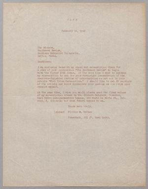 Primary view of [Letter from William M. Nathan to Southwest Review, February 19, 1945]