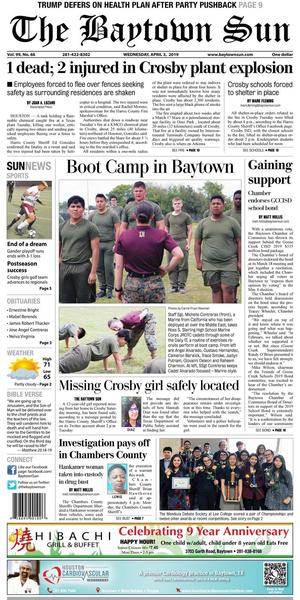 Primary view of The Baytown Sun (Baytown, Tex.), Vol. 99, No. 66, Ed. 1 Wednesday, April 3, 2019