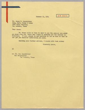 Primary view of [Letter from Harris Leon Kempner to Jesse H. Oppenheimer, January 11, 1954]