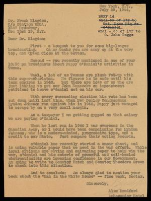 [Letter from Alex Bradford to Frank Kingdon, July 29, 1944]