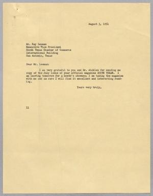 Primary view of [Letter from I. H. Kempner to Mr. Ray Leeman, August 3, 1951]