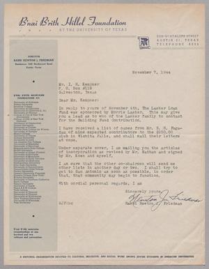 Primary view of [Letter from Rabbi Newton J. Friedman to I. H. Kempner, November 7, 1944]