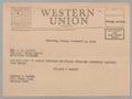 Letter: [Telegram from William M. Nathan to Dr. A. L. Sachar, November 2, 194…