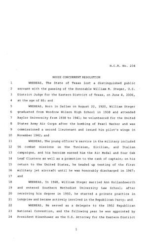 Primary view of 80th Texas Legislature, Regular Session, House Concurrent Resolution 234