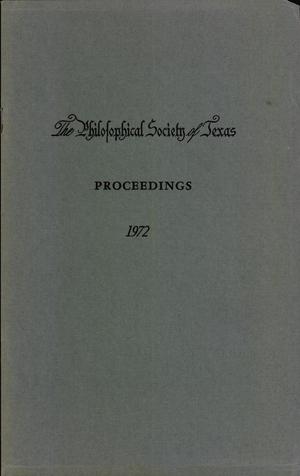Philosophical Society of Texas, Proceedings of the Annual Meeting: 1972