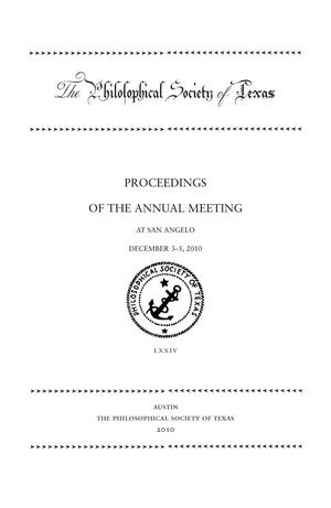 Philosophical Society of Texas, Proceedings of the Annual Meeting: 2010