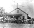 Photograph: [Buggies with Horses at a Round Rock Cheese Factory]