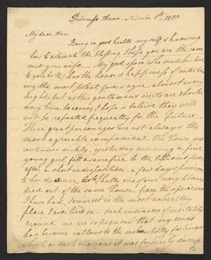 Primary view of [Letter from Elizabeth Upshur Teackle to her sister Ann Upshur Eyre - November 1, 1800]