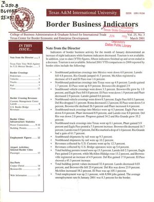 Primary view of Border Business Indicators, Volume 25, Number 3, March 2001