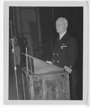 Primary view of [Admiral Chester W. Nimitz Stands at Podium]