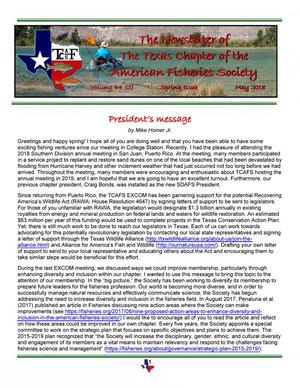 The Newsletter of the Texas Chapter of the American Fisheries Society, Volume 44, Number 2, Spring 2018