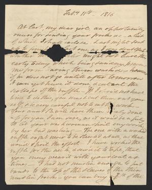 Primary view of [Letter from Elizabeth Upshur Teackle to her daughter, Elizabeth Ann Upshur Teackle, February 11, 1816]