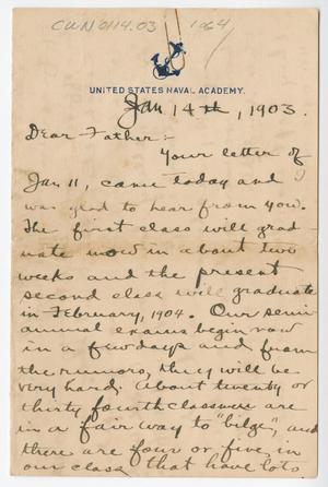 Primary view of [Letter from Chester W. Nimitz to William Nimitz, January 14, 1903]