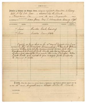 Primary view of [Invoice of ordinance, August 12, 1864]