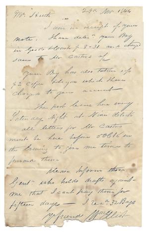 Primary view of [Letter from William Elliot to Ferdinand Louis Huth, November 29, 1844]