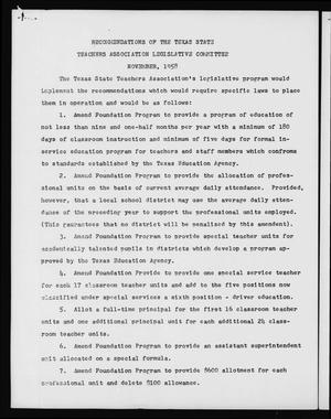 Recommendations of the Texas State Teachers Association Legislative Committee, November, 1958